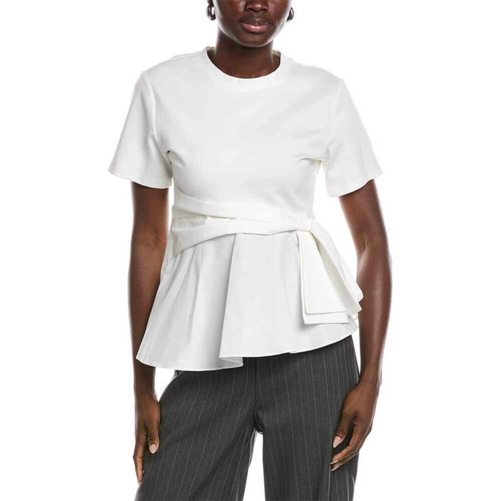 Gracia Womens  Crewneck Oversized Bow Top, White